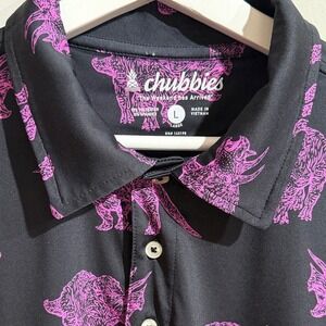 Chubbies Black Pink Rino Print Casual Men Sz Large Shirt Polo